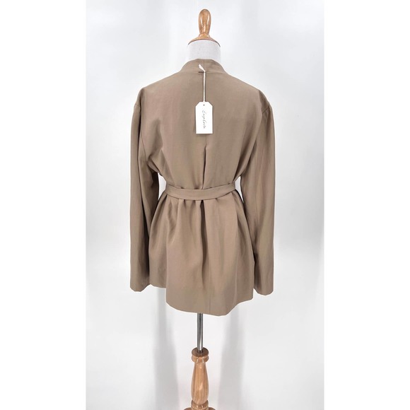 ENZA COSTA Twill Belted Jacket Womens Small Clay Tan Linen Blazer Wrap NEW - Picture 6 of 16